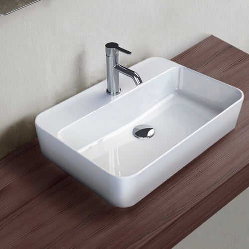 Rectangular White Ceramic Vessel Sink CeraStyle 078600-U